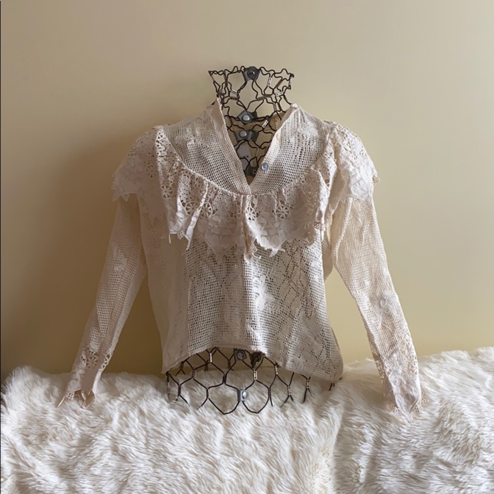 🌼Jen's Pirate Booty, Seaside  Net-Mesh Lace Blouse Size L - Picture 3 of 10